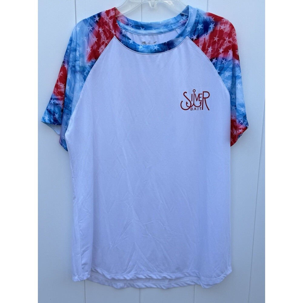 SILVER BAIT WOMEN'S Fishing Shirt Short Sleeve 4th Of July Sz Large